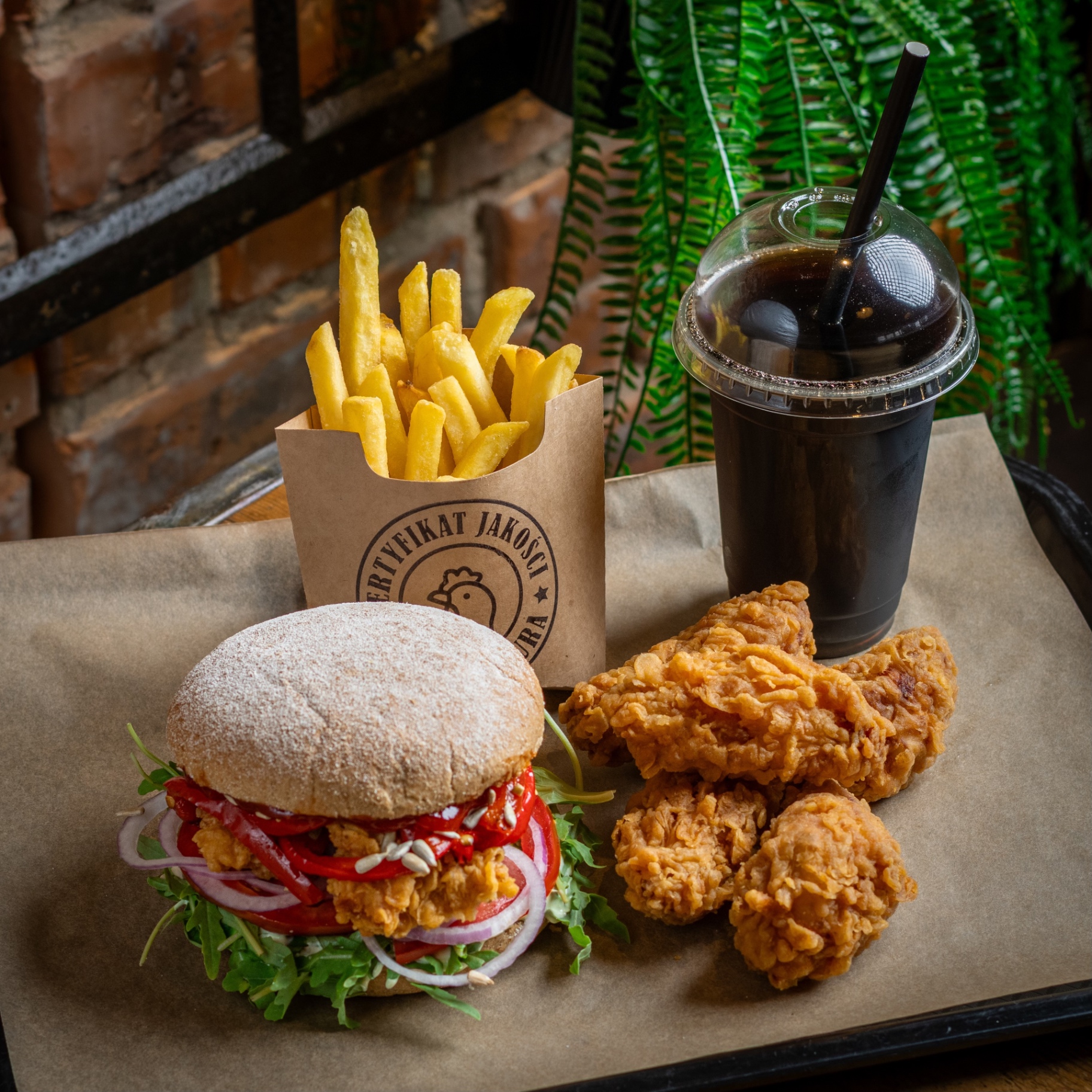 Zestaw HipHipKura — burger, frytki, stripsy i napój